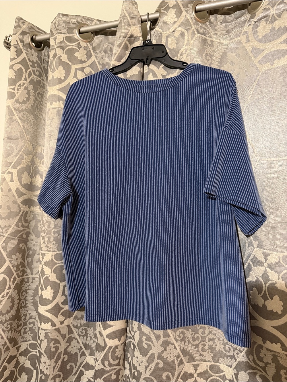 Blue Ribbed Short-Sleeve Women's Top and shorts
